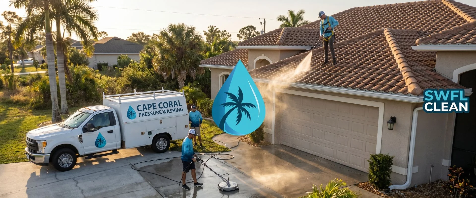 Pressure washing crew working in Punta Gorda