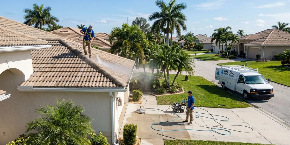 Crew working in a typical neighborhood in the Punta Gorda area